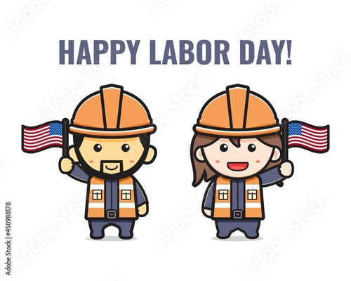 Cute miner celebrate labor day cartoon illustration