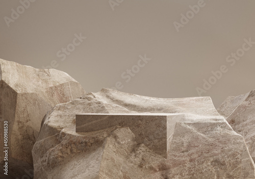 Abstract stones with podium for display product. 3d illustration
