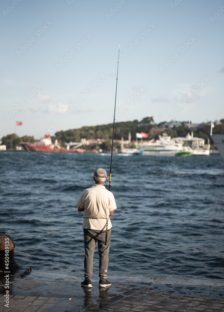 Man fishing in Istanbul, Turkey