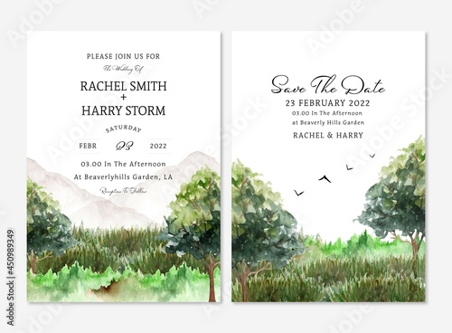 Landscape Wedding Invitation Set with Mountain and Trees