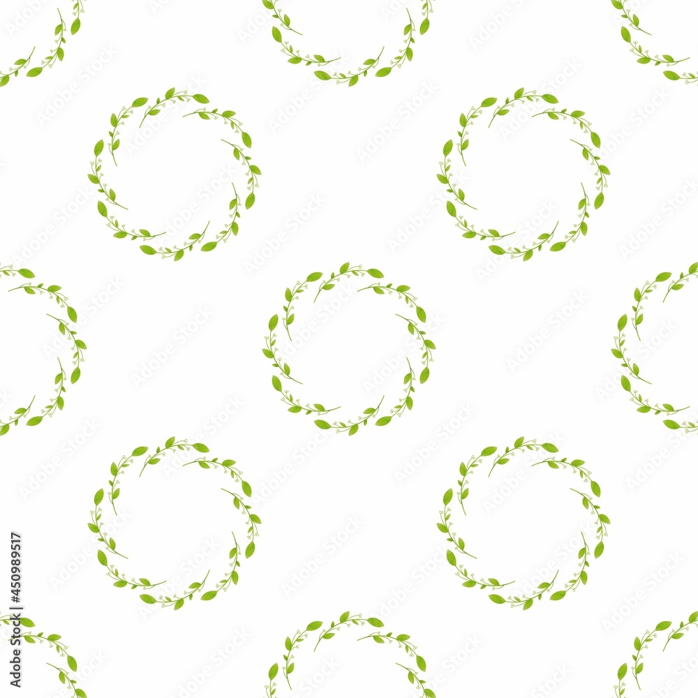 Pattern with a wreath of branch, green leaves, isolated on a white background. Pattern with a wreath of branch, green leaves, isolated on a white background.
