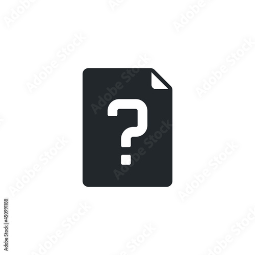 flat vector image on white background, document icon with question mark, unknown document or format