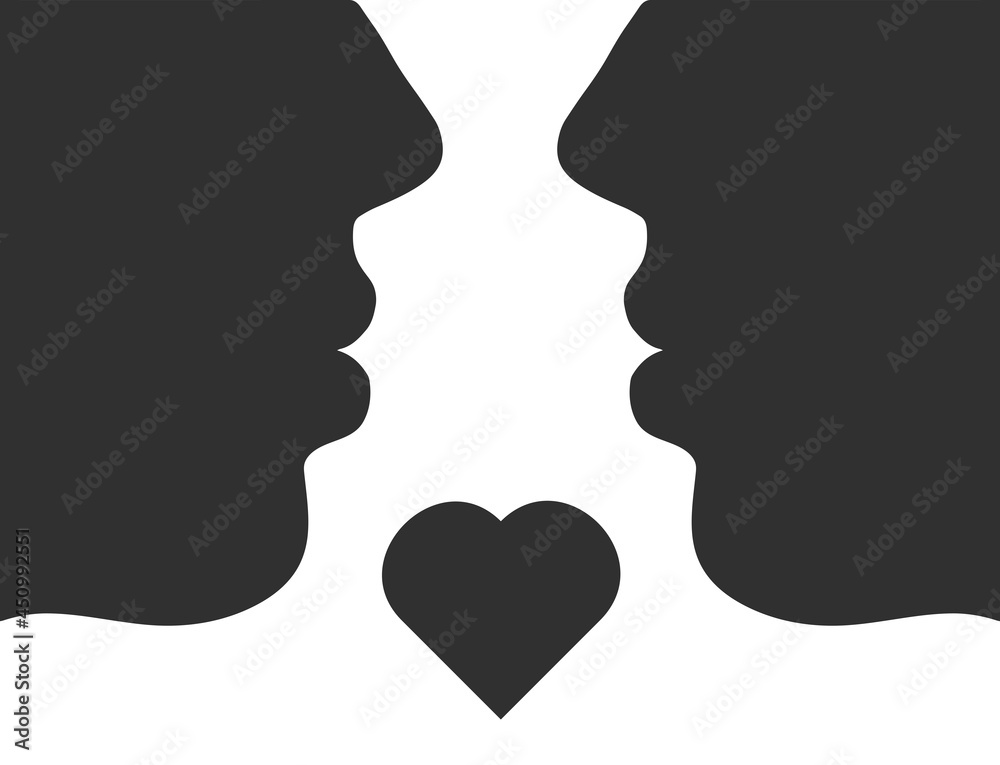 Man and woman face silhouette. Face to face icon . Love print.