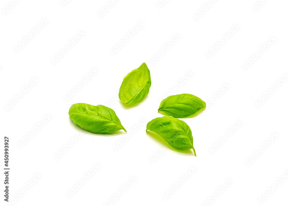 Obraz premium Organic Italian sweet basil (Ocimum basilicum) leaves isolated on white
