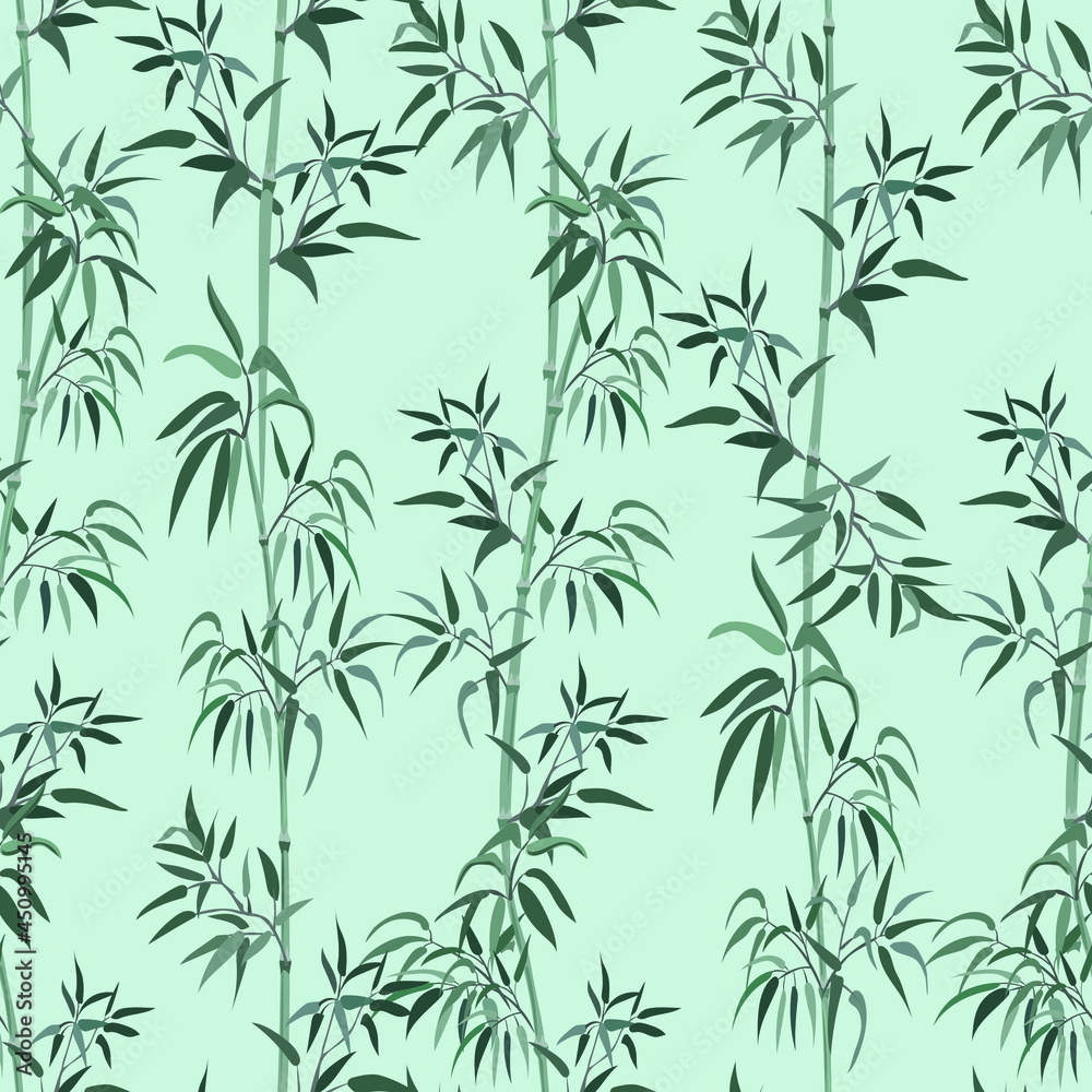 Seamless pattern with bamboo branches. Minimalism, interior design, fabric. Vector.