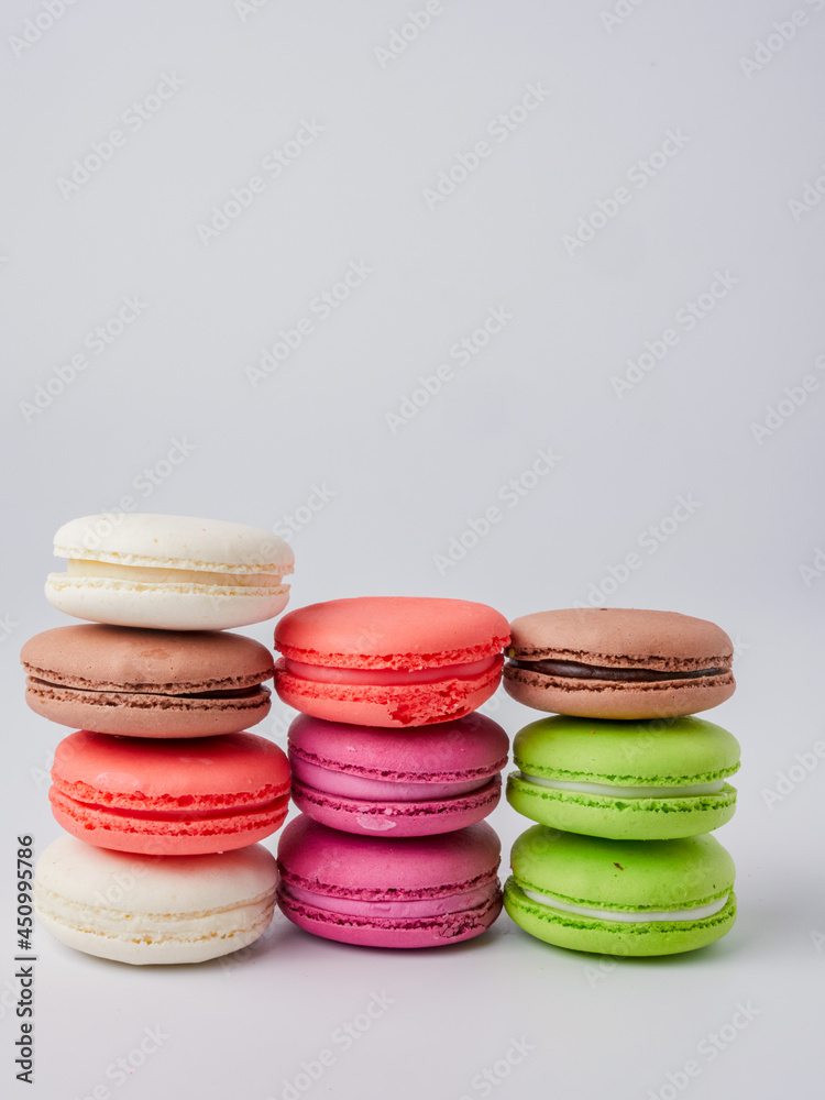 colorful macaroons isolated on white background closeup colorful macaroons isolated on white background closeup