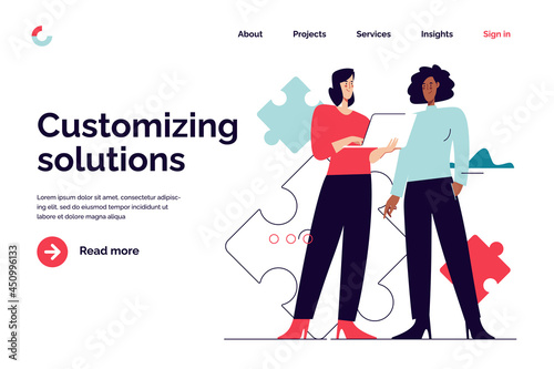 Business concept flat style outline vector illustration on the subject of management, finance solutions. Editable stroke