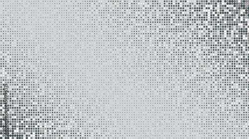 Abstract light glittering gray dotted background with dark corners. Pop art grey retro texture for wallpaper, banner or presentation design