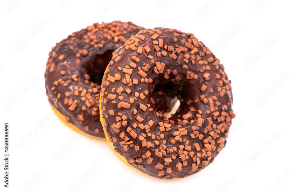 Donuts with chocolate icing isolated on a white background