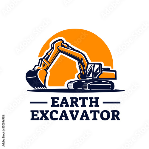 Earth Excavator Machine Logo Design Isolated