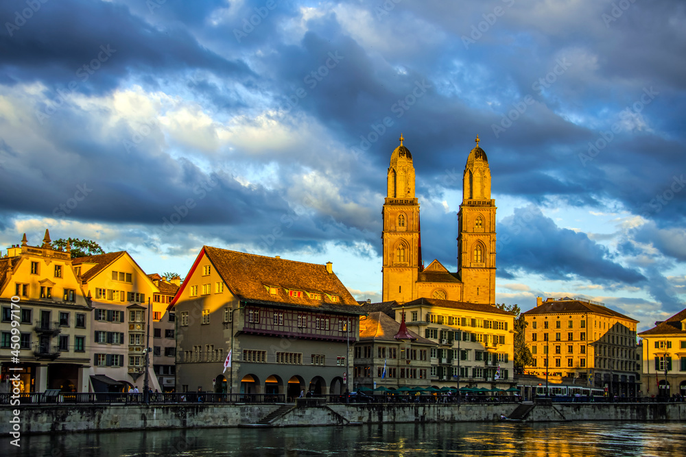 Cloudy sky in the sunset over Zurich