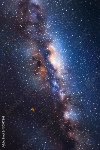 Night starry sky. Milky Way, stars, nebula. Space vertical background