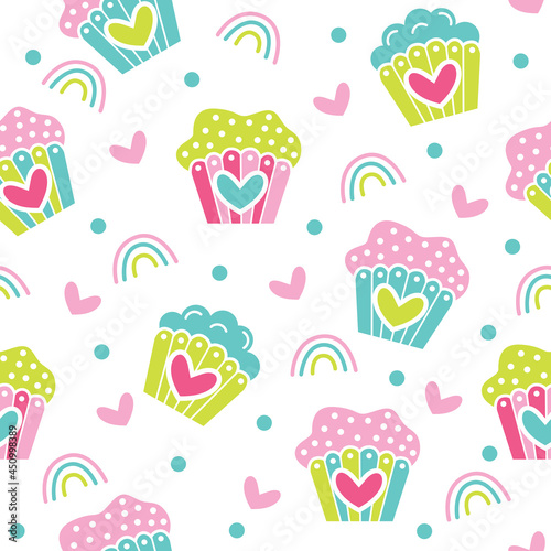Cute cup cake pattern illustration design