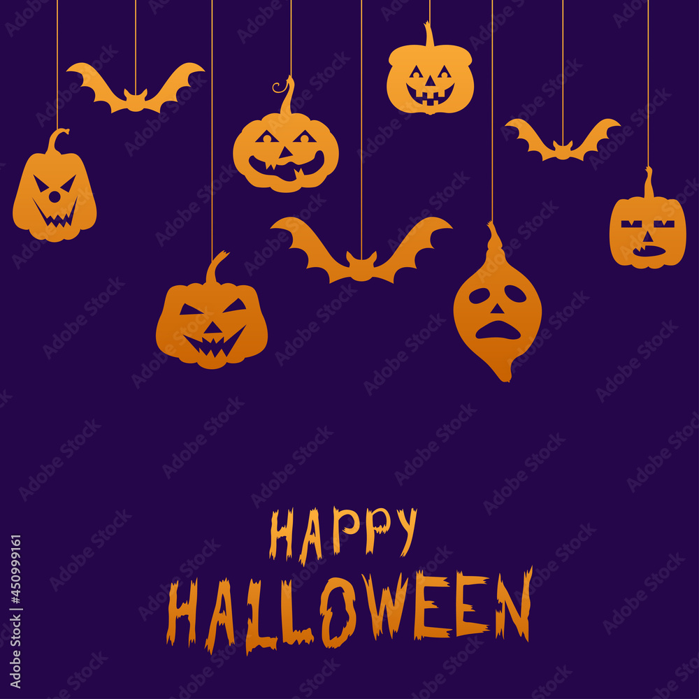 Greeting card with hanging Halloween decorations