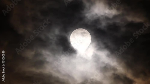 The Full Moon  in The Middle of The Frame, The Gray Clouds Move Slowly