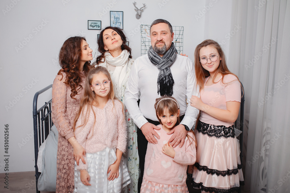 Big family with four daughters spend time at home Big family with four daughters spend time at home