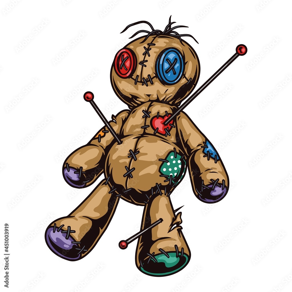 Colorful voodoo doll with needles - obrazy, fototapety, plakaty 