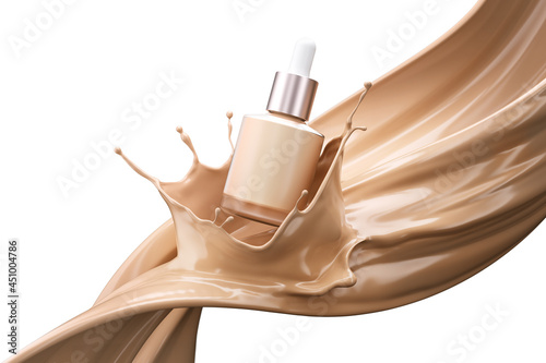 Fotografie Make up liquid foundation cream cosmetics bottle on splashing cosmetic liquid