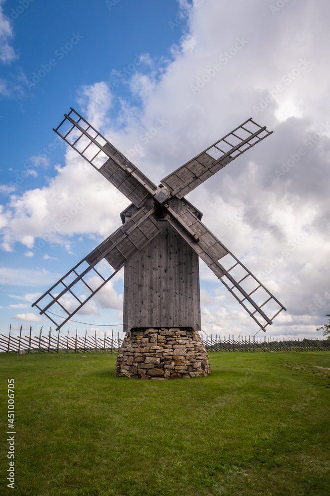 The photo of wind mills on Angla wind mill park on Saaremaa island, Estonia.