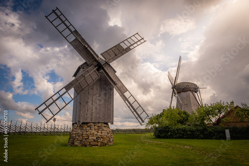 The photo of wind mills on Angla wind mill park on Saaremaa island, Estonia. photo