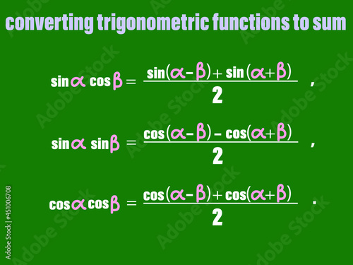 illustration depicting math formulas for converting trigonometric functions, for prints on educational posters, blackboards, books and classroom design