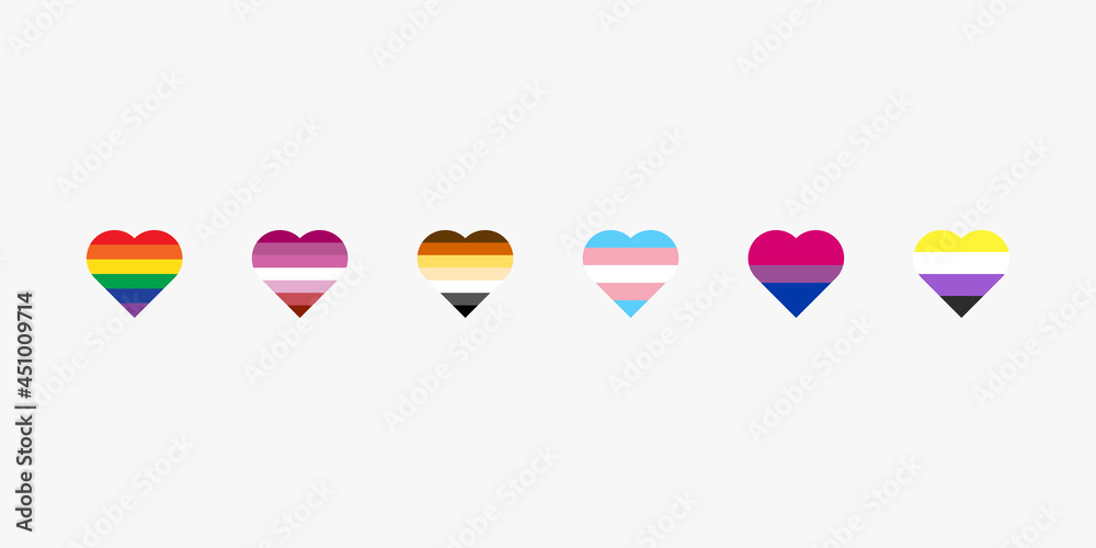 LGBT flags in heart symbol, transgender, gay icon. Vector illustration, EPS 10 LGBT flags in heart symbol, transgender, gay icon. Vector illustration, EPS 10