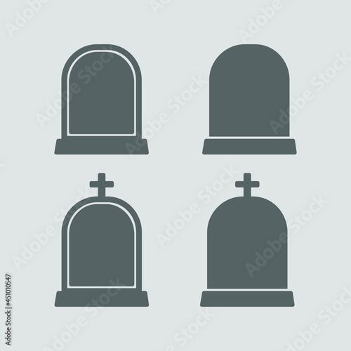 Fototapet Gravestone with cross logo, tombstone icon, headstone silhouette vector clipart set