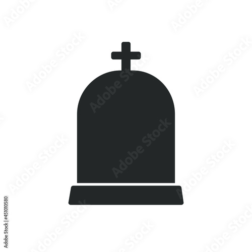 Gravestone with cross logo, tombstone icon, headstone silhouette vector clipart set. Simple flat modern design.