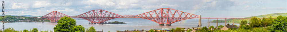 A panorama view of the Railway bridge over the Firth of Forth, Scotland on a summers day