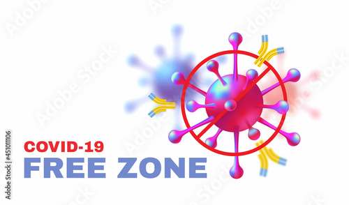 Covid-19 free zone sign. Coronavirus restriction. Healthcare sign.