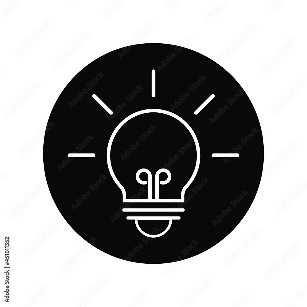 Light bulb icon on black circle. Modern vector icon illustration isolated on white background. Light bulb icon on black circle. Modern vector icon illustration isolated on white background.