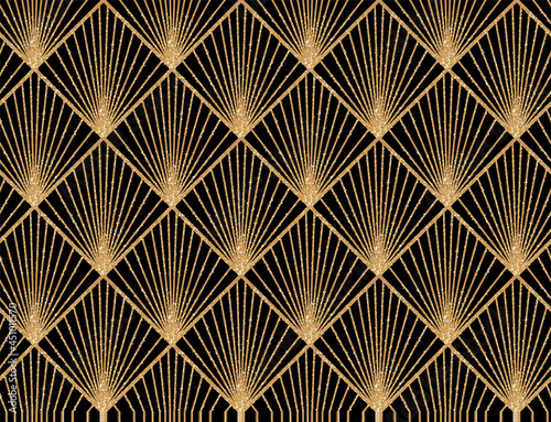 Art Deco gold seamless pattern. Geometric glitter background. Retro space.