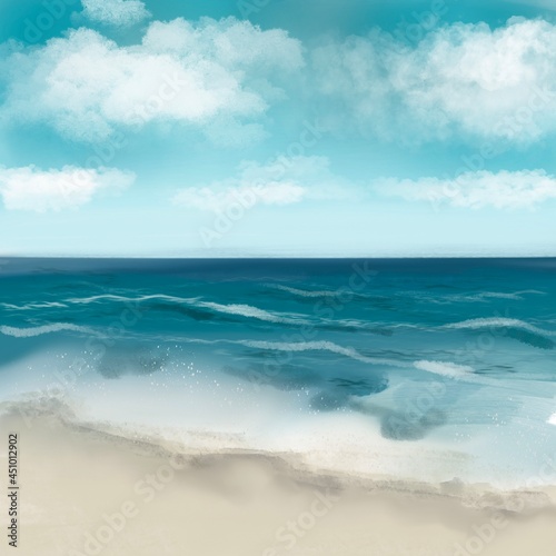 Hand drawn sketch with landscape. Watercolor drawn sketch with seascape. © NNclipart