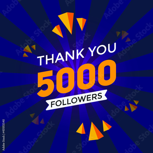 5000 followers thank you colorful celebration template. social media followers achievement congratulation. 5k follower
