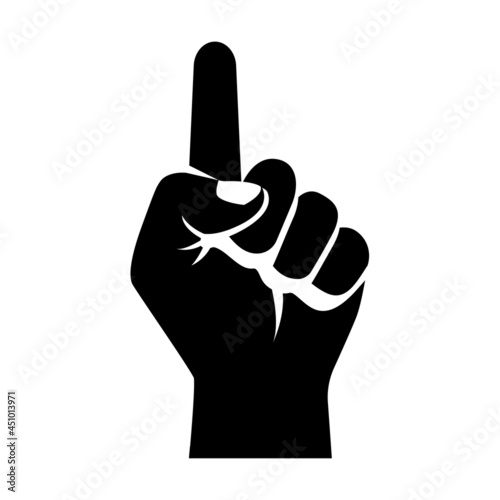 Black silhouette one figures. Hand gestures and numbers. 1 finger. Vector illustration flat design.