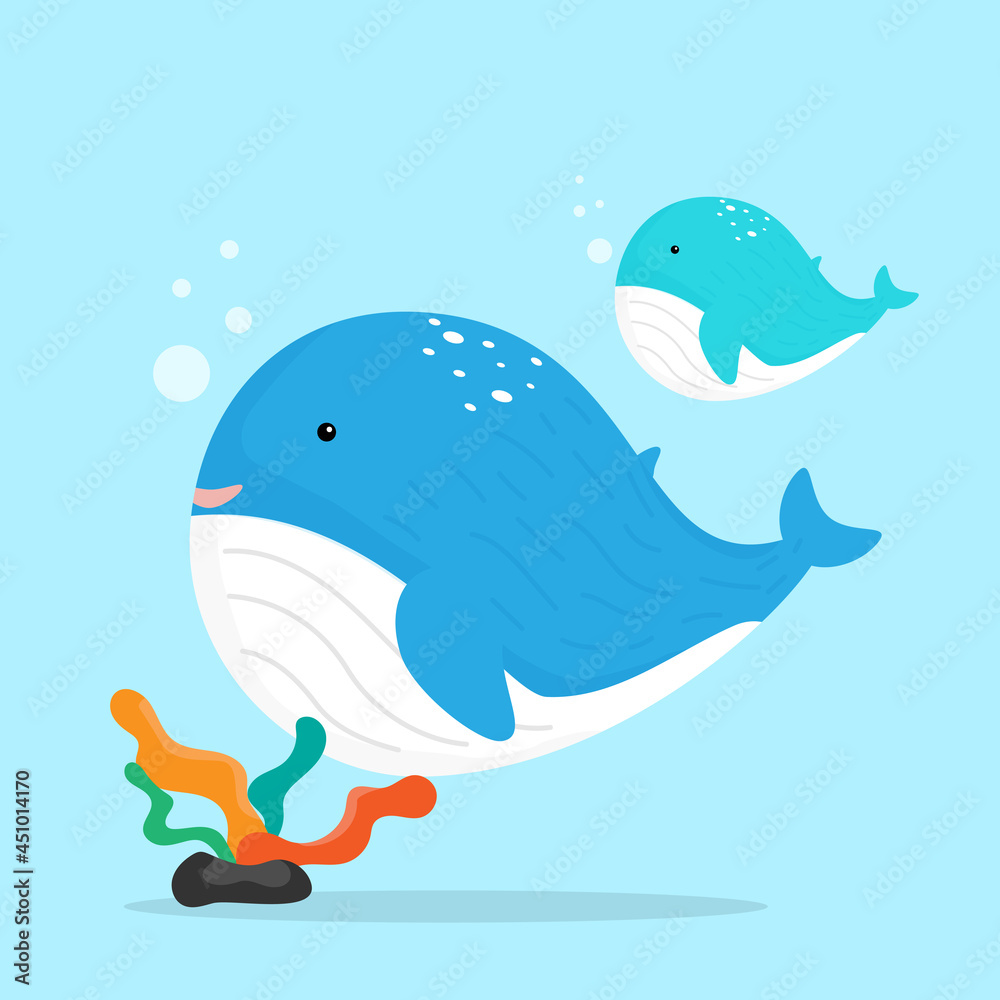 Obraz premium cute whale cartoon flat design