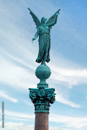 Obraz na płótnie Statue of ancient goddess Victoria (Nick) with palm branch in hand at Langelinie Park in Copenhagen, Denmark. w salonie
