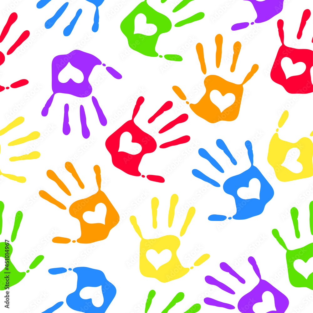Rainbow hands seamless pattern, vector illustration. Texture for fabric, wrapping, wallpaper. Decorative print. Rainbow hands seamless pattern, vector illustration. Texture for fabric, wrapping, wallpaper. Decorative print.