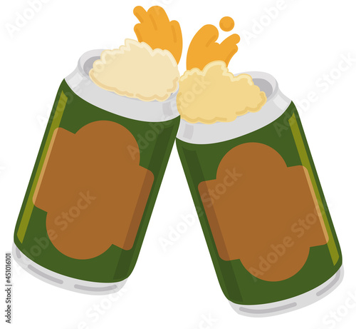 Couple of beer cans toasting in flat style, Vector illustration