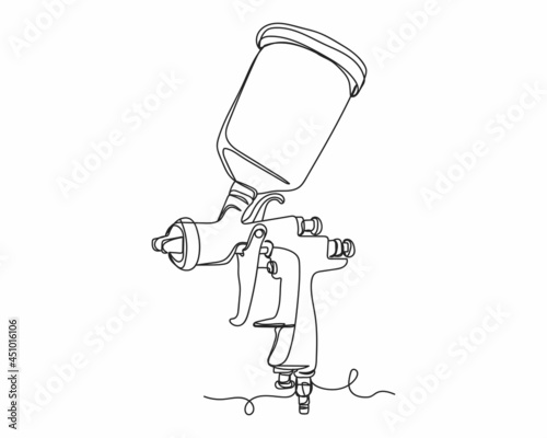 Continuous one line drawing of painting spray gun in silhouette on a white background. Linear stylized.Minimalist.