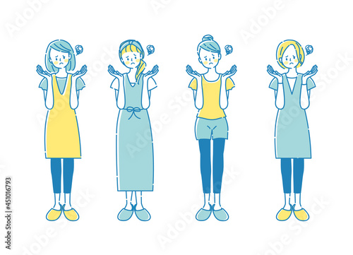 困った女性の表情イラストセット