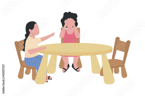Preschoolers quarrelling semi flat color vector characters. Full body people on white. Social skills development isolated modern cartoon style illustration for graphic design and animation