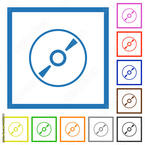 DVD disk outline flat framed icons