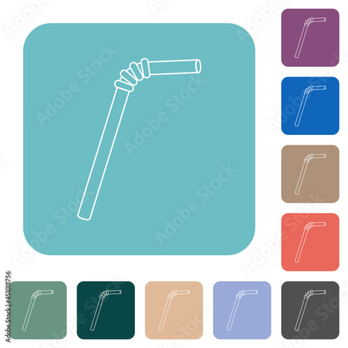 Single drinking straw outline rounded square flat icons
