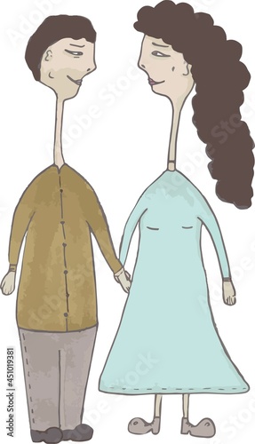 a man and a woman with long necks