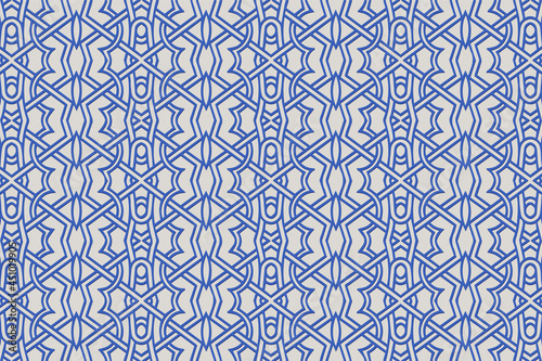 Geometric volumetric convex blue 3D pattern for wallpaper, websites, textiles. Embossed light background in traditional oriental, Indonesian original style. Texture with ethnic ornament.