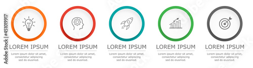 Business infographic Vector with 5 steps. Used for presentation,information,education,connection,marketing, project,strategy,technology,learn,brainstorm,creative,growth,abstract,stairs,idea,text,work.