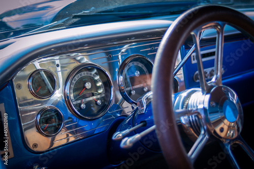 Car Interior with dash and steering wheel. © Get Lost Mike