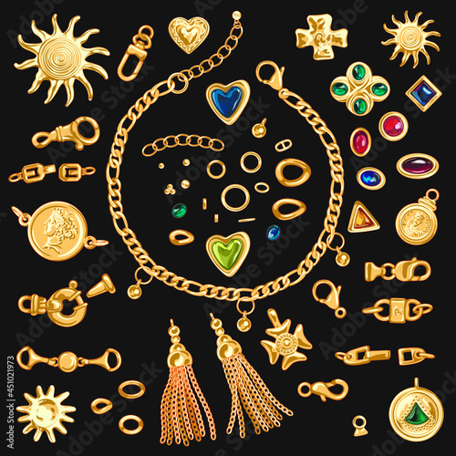 Gold Chains and Brooches Vector Clip Art Collections  