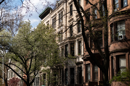 Row of Old Brownstone Homes on the Upper West Side of New York City